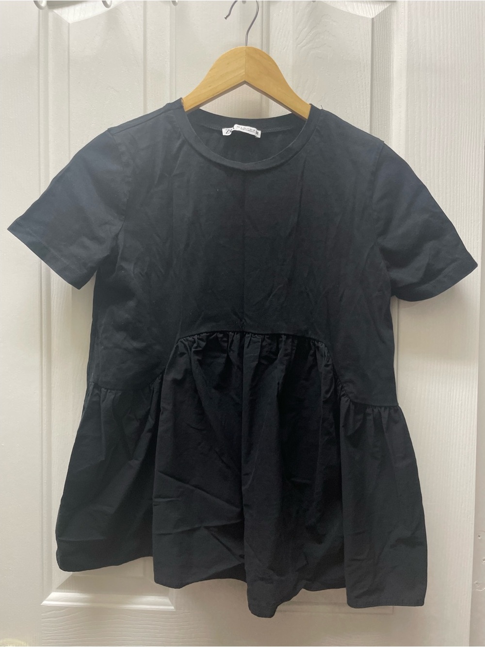 Zara Black Short Sleeve Peplum Top (S)